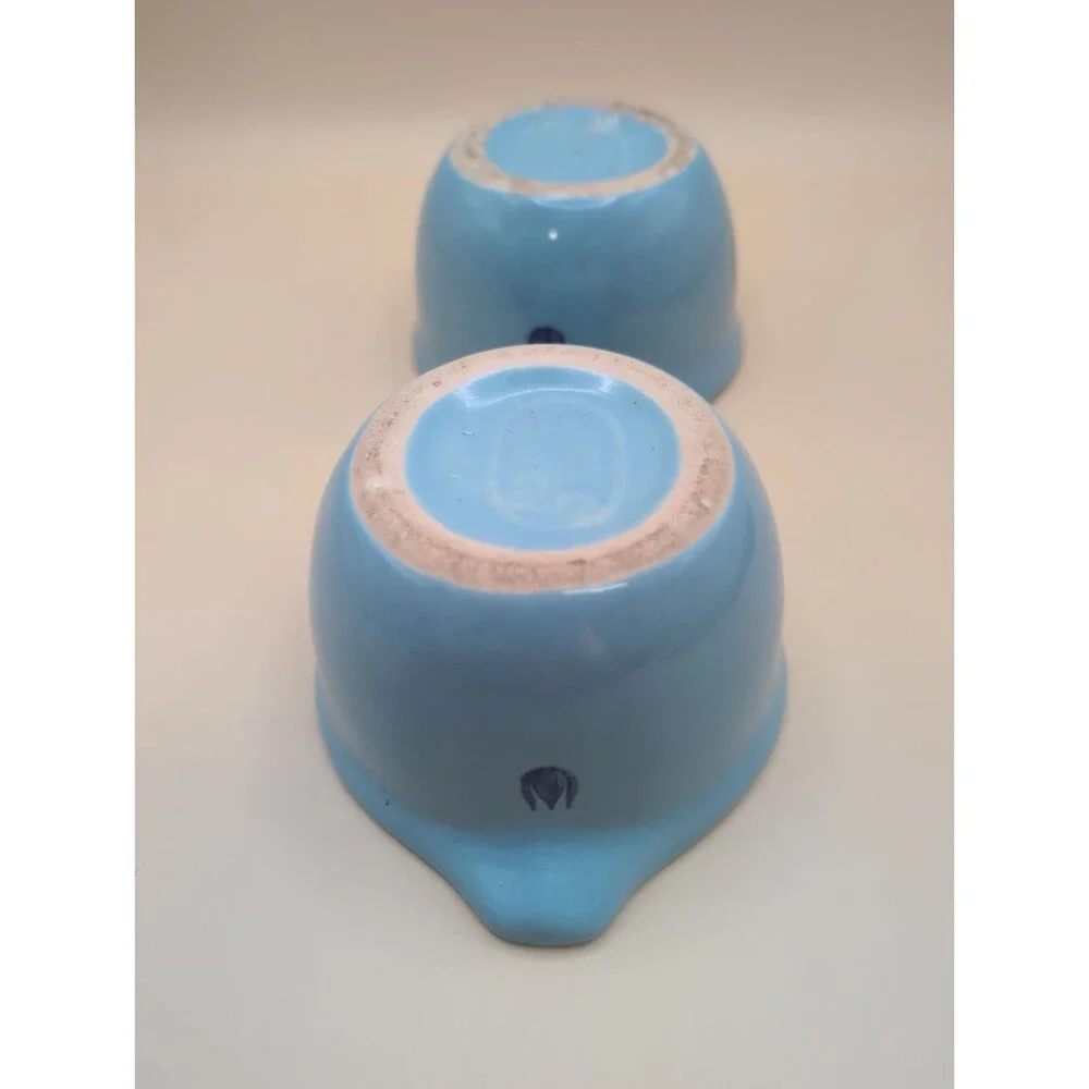 Lot Of 2 Vintage Cronin Blue Tulip Sugar Bowl/Mini Casserole Bake Oven USA 1950s